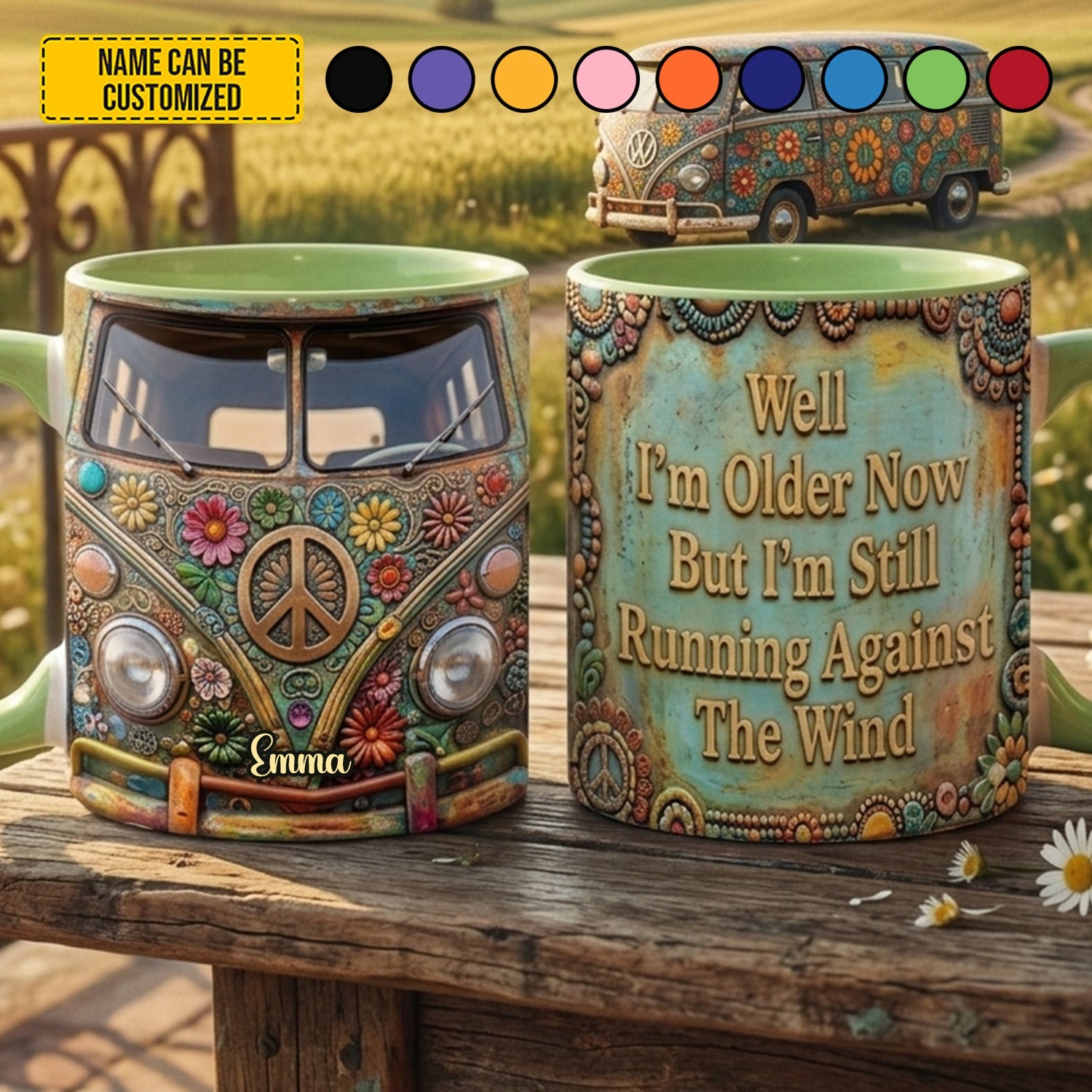 Personalized Hippie Accent Mug Custom Name Gift for Mom GradoCreations