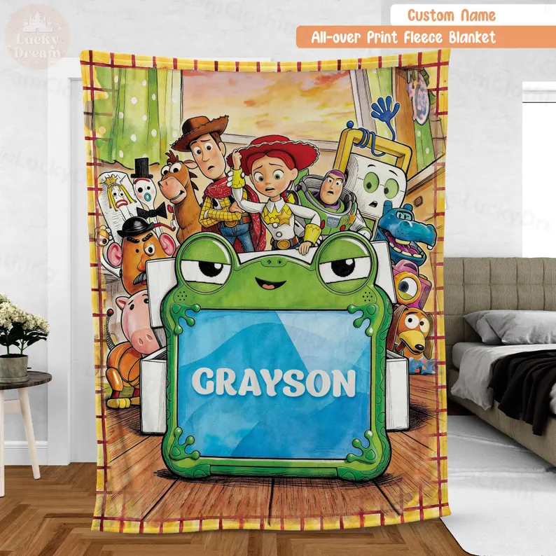 Personalized Fleece Blanket Custom Name for Kids Movie Fans