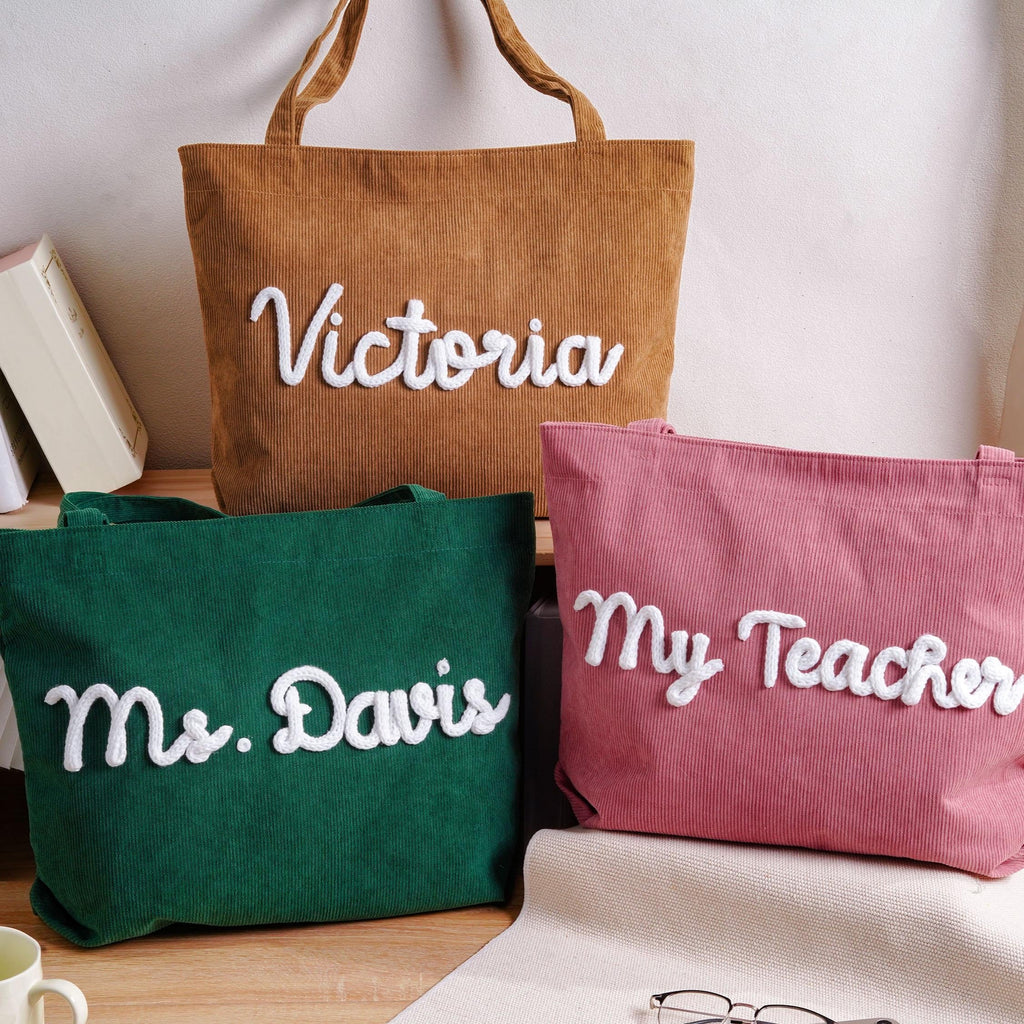 Personalized Corduroy Yarn Tote Bag Teacher Gift Custom Name Corduroy Yarn Tote Bag FIX GradoCreations