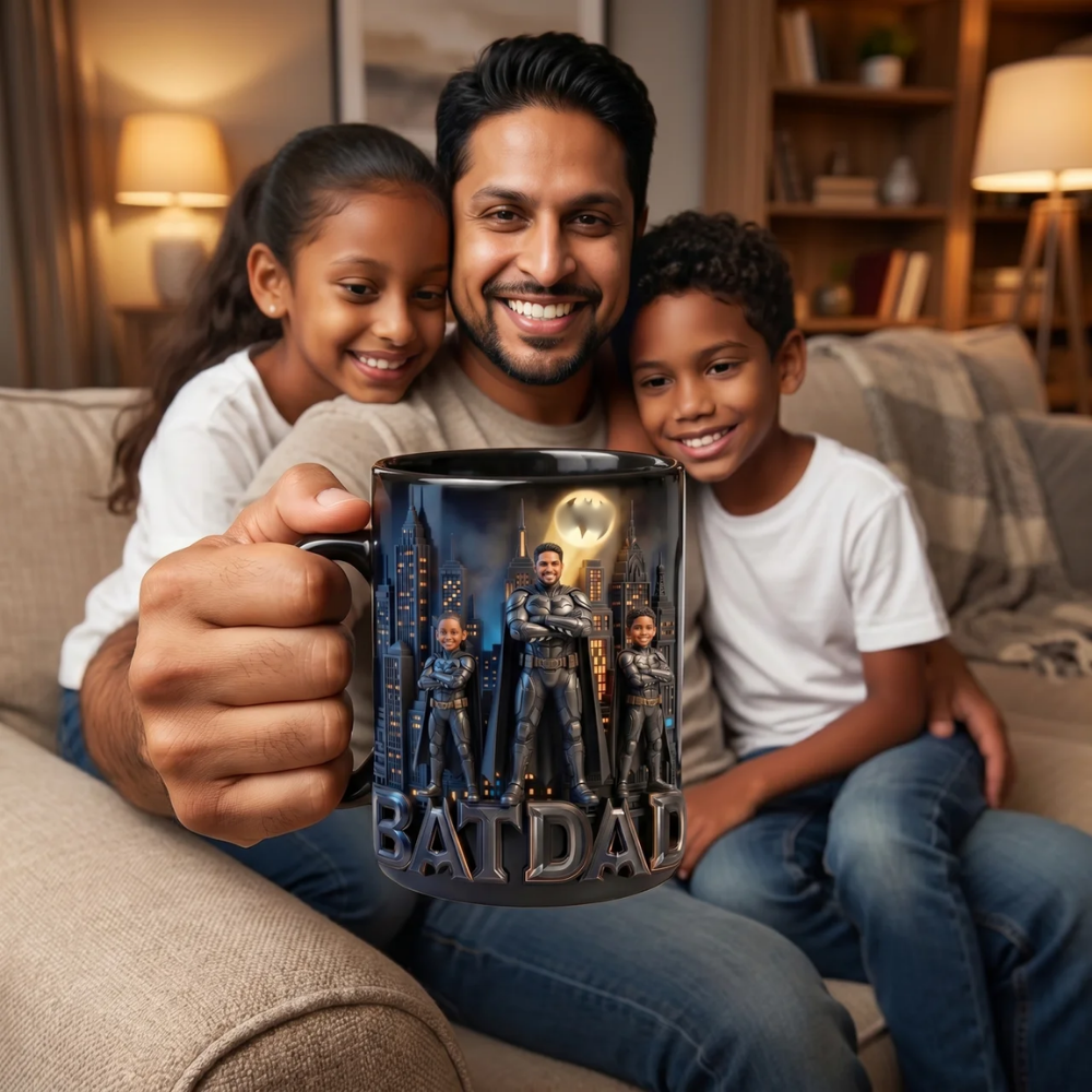 Personalized Color Changing Mug with Family Photo BatDad Gift for Dad