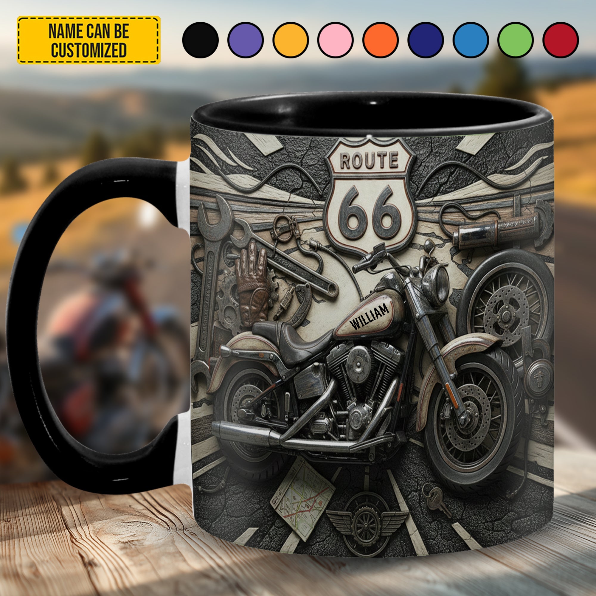 Personalized Biker Accent Mug Custom Name Route 66 Gift GradoCreations