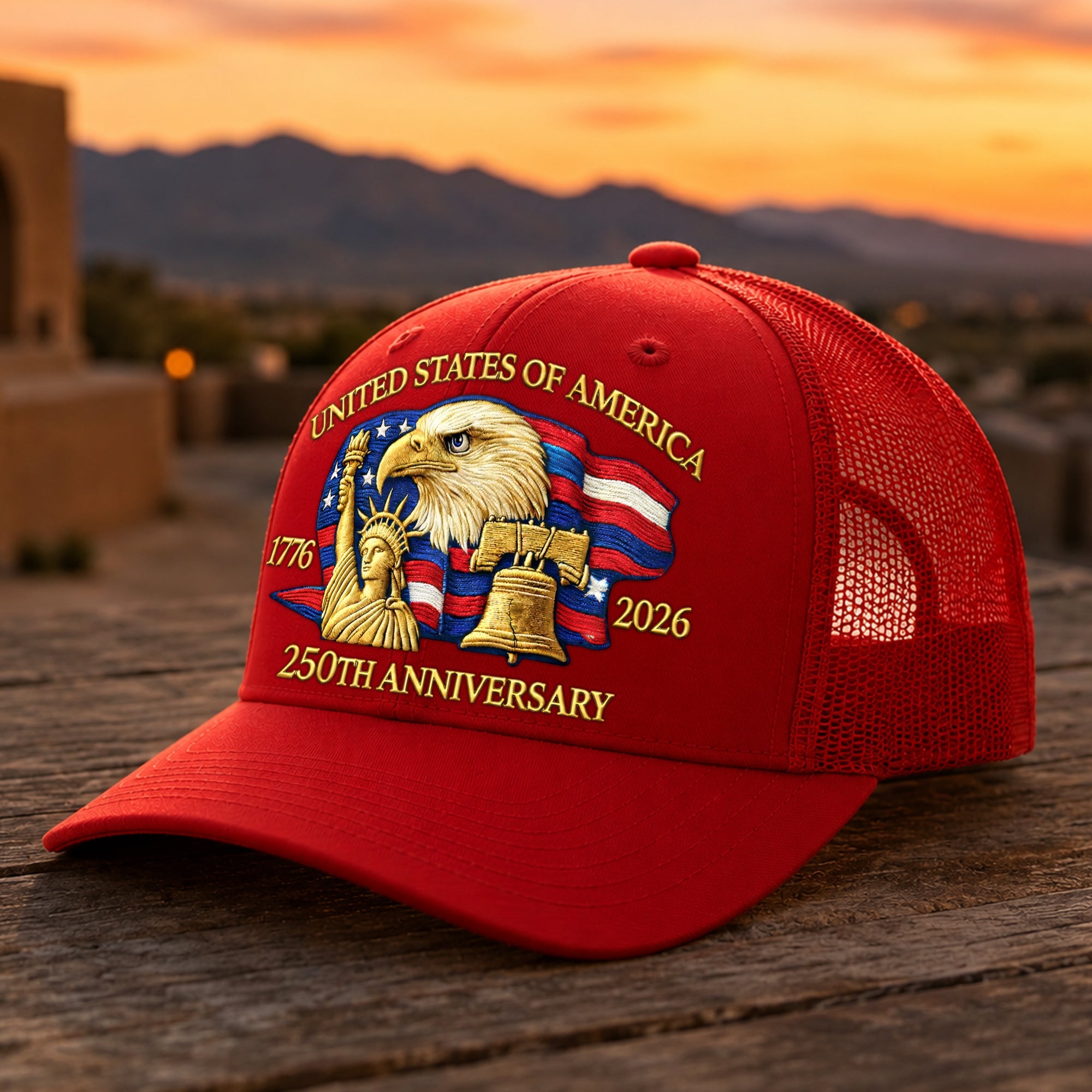 Personalized USA 250th Anniversary Embroidered Trucker Hat Gift HN590 - Embroidered Trucker Hat GradoCreations