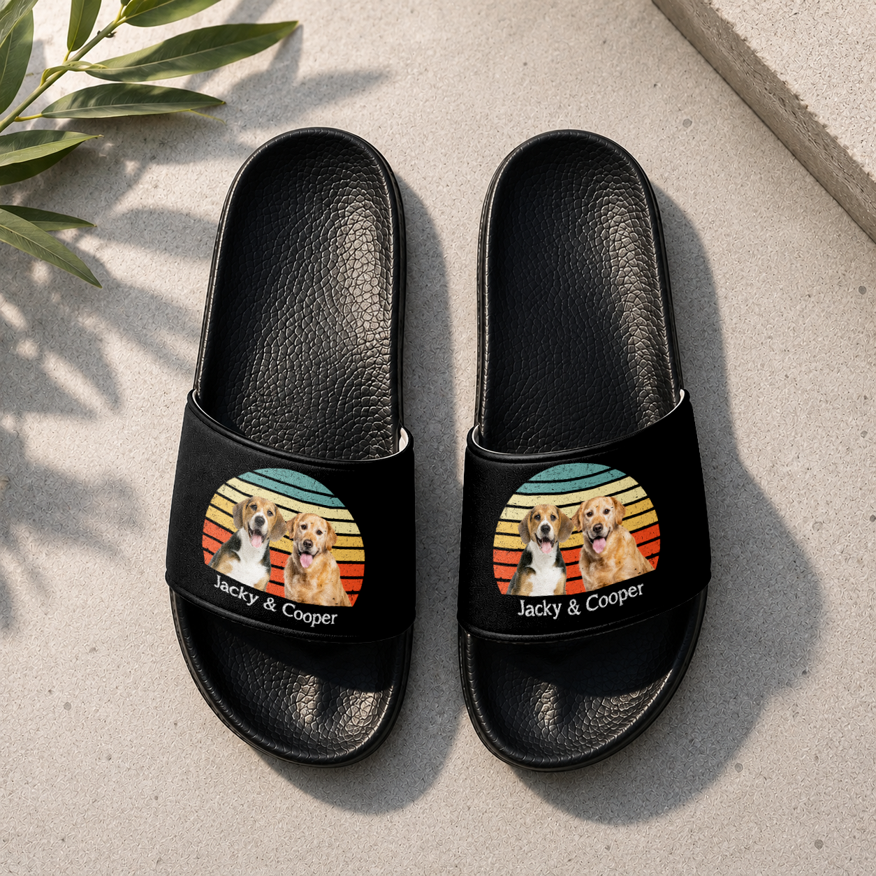 Custom Photo Vintage Slide Sandals Personalized Gift for Dog Dad HN590 - Slide Sandals GradoCreations