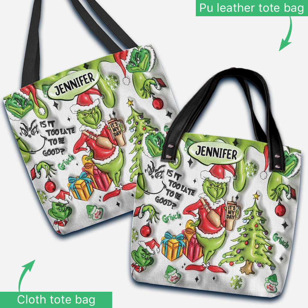 Personalized Grinch Christmas Tote Bag Custom Name Gift Tote Bag GradoCreations