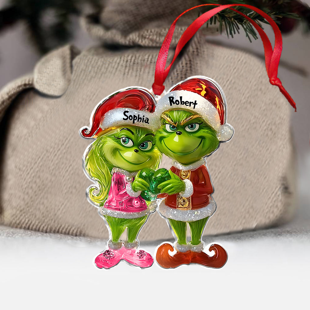 Personalized Grinch Christmas Ornament for Couples - Custom Names Gift Ornament GradoCreations