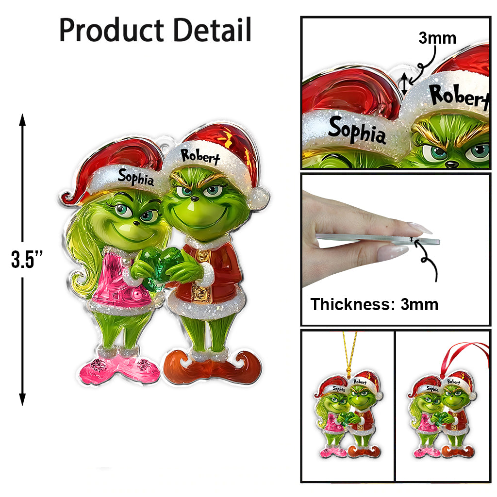 Personalized Grinch Christmas Ornament for Couples - Custom Names Gift Ornament GradoCreations