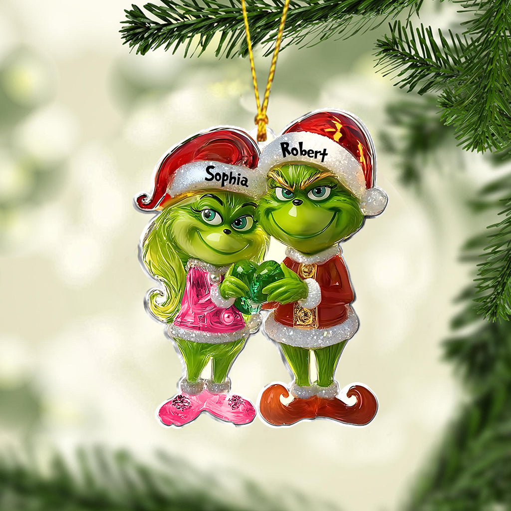 Personalized Grinch Christmas Ornament for Couples - Custom Names Gift Ornament GradoCreations