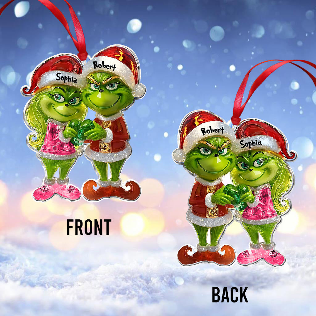 Personalized Grinch Christmas Ornament for Couples - Custom Names Gift Ornament GradoCreations