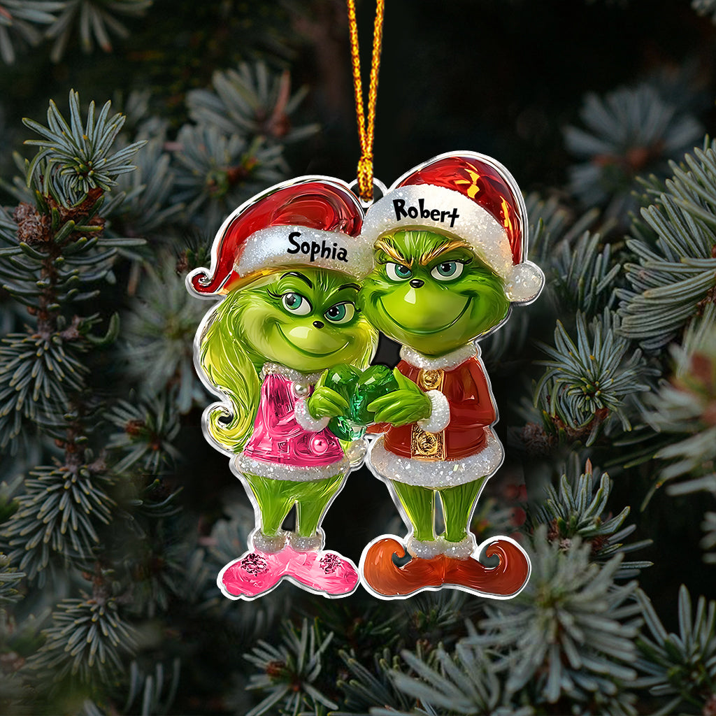 Personalized Grinch Christmas Ornament for Couples - Custom Names Gift Ornament GradoCreations