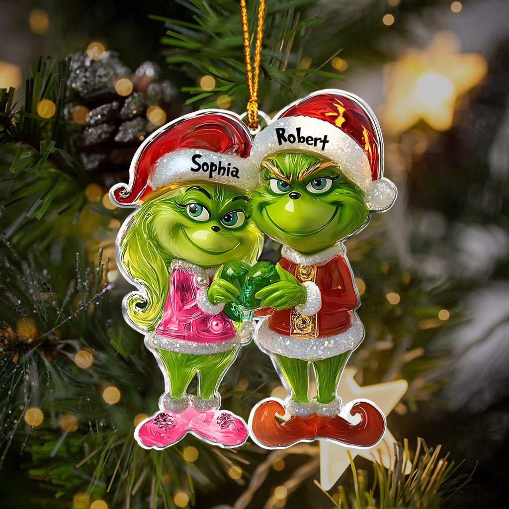 Personalized Grinch Christmas Ornament for Couples - Custom Names Gift Ornament GradoCreations
