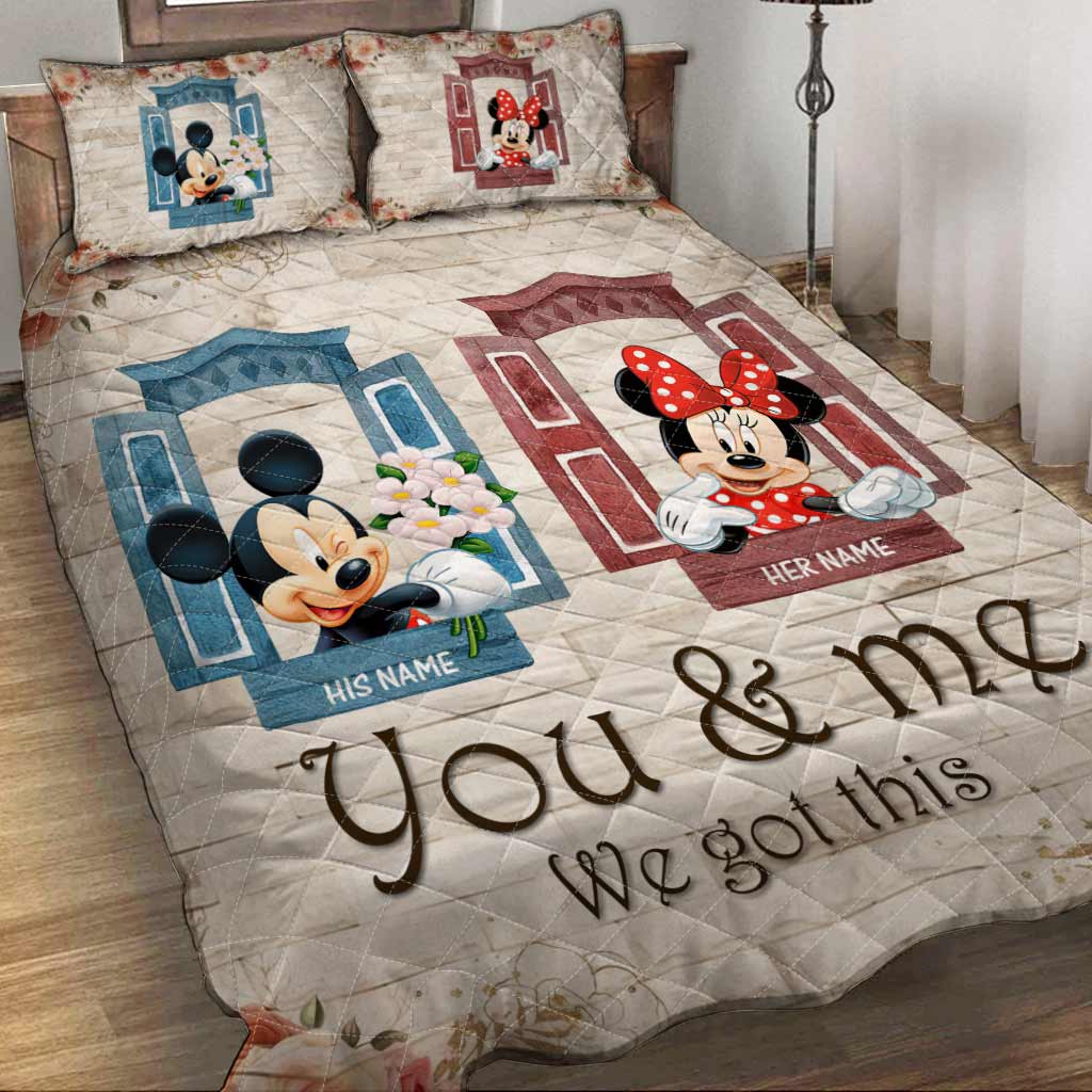 Personalized Mickey & Minnie Mouse Quilt Set Custom Names Gift for Couples Quilt Set GradoCreations