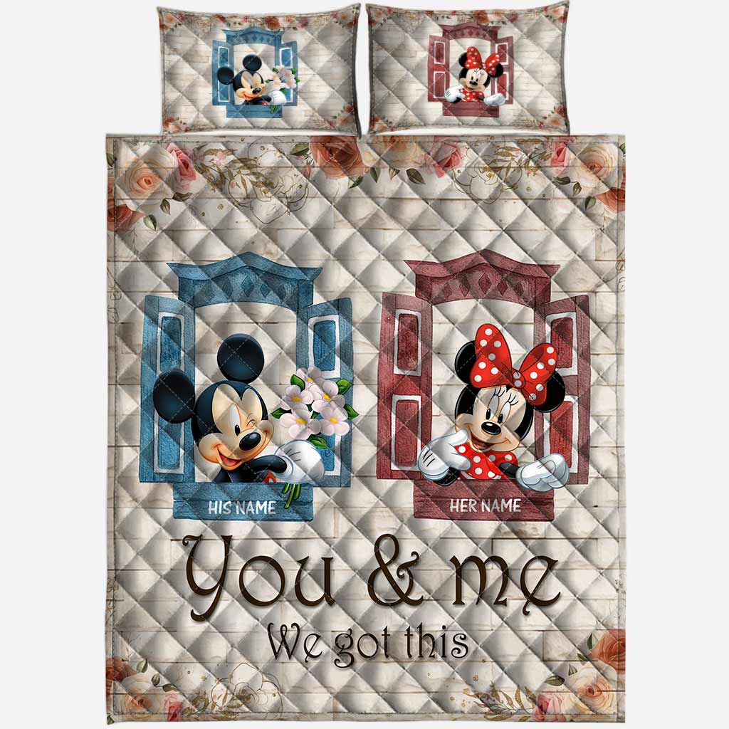 Personalized Mickey & Minnie Mouse Quilt Set Custom Names Gift for Couples Quilt Set GradoCreations