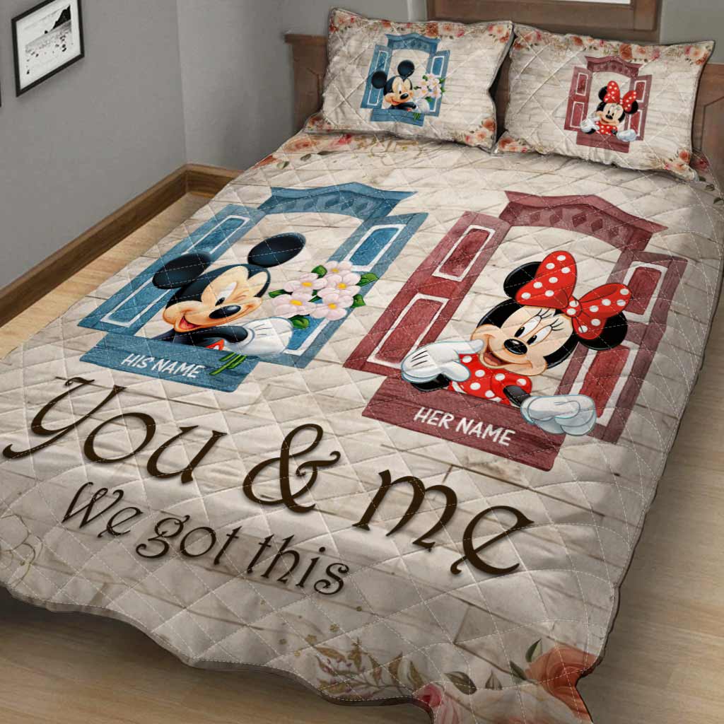 Personalized Mickey & Minnie Mouse Quilt Set Custom Names Gift for Couples Quilt Set GradoCreations