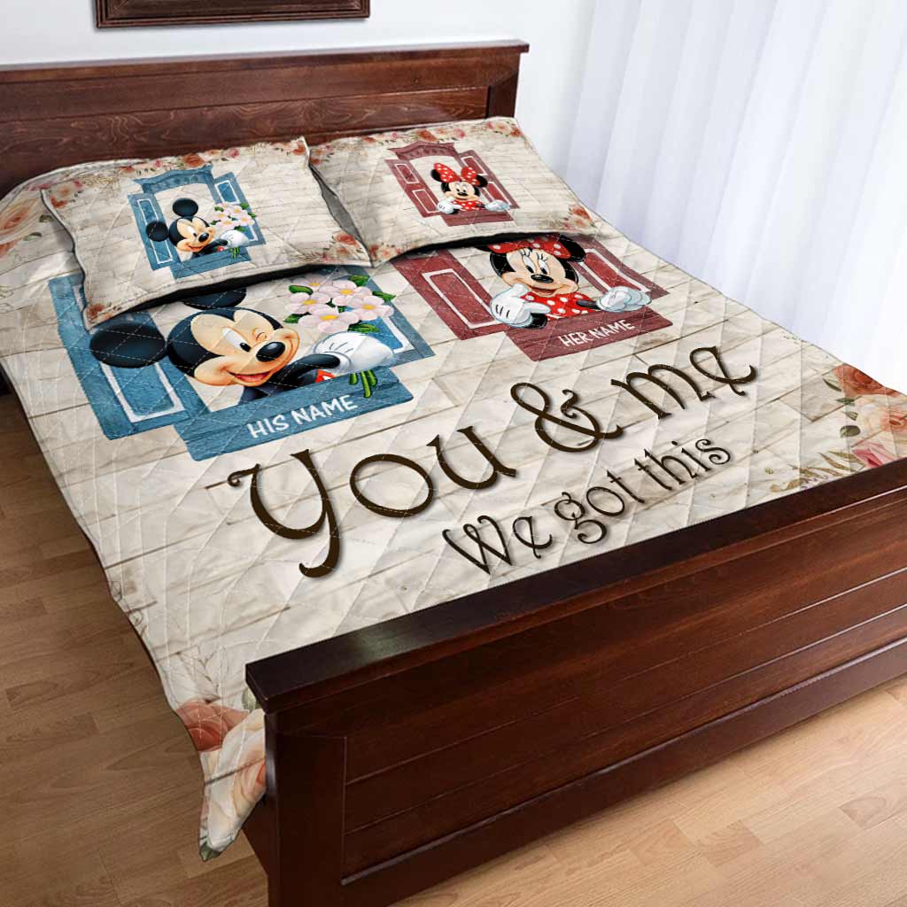 Personalized Mickey & Minnie Mouse Quilt Set Custom Names Gift for Couples Quilt Set GradoCreations