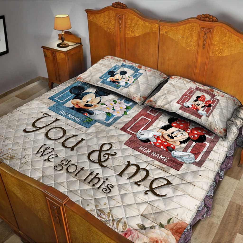 Personalized Mickey & Minnie Mouse Quilt Set Custom Names Gift for Couples Quilt Set GradoCreations