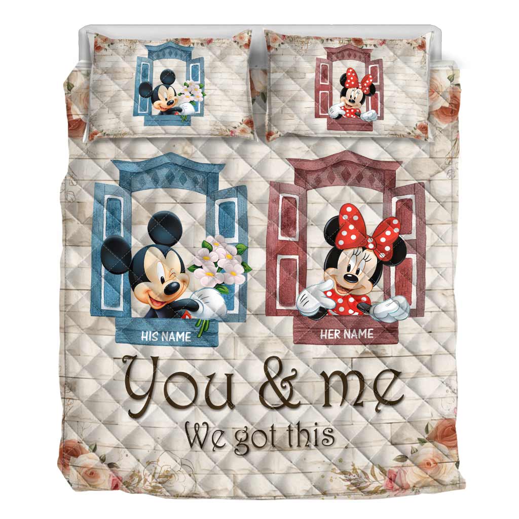 Personalized Mickey & Minnie Mouse Quilt Set Custom Names Gift for Couples Quilt Set GradoCreations