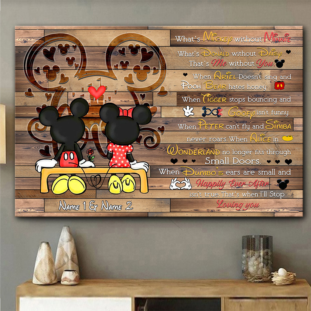 Personalized Couple Poster with Mickey and Minnie Love Quote Gift Canvas and Poster GradoCreations