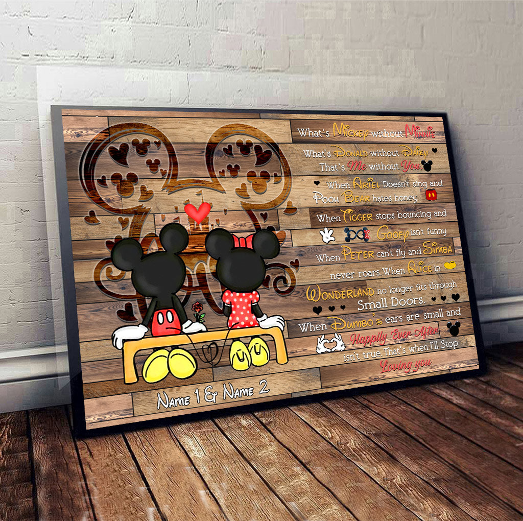 Personalized Couple Poster with Mickey and Minnie Love Quote Gift Canvas and Poster GradoCreations