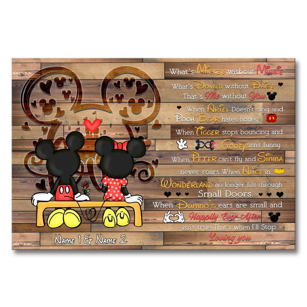 Personalized Couple Poster with Mickey and Minnie Love Quote Gift Canvas and Poster GradoCreations