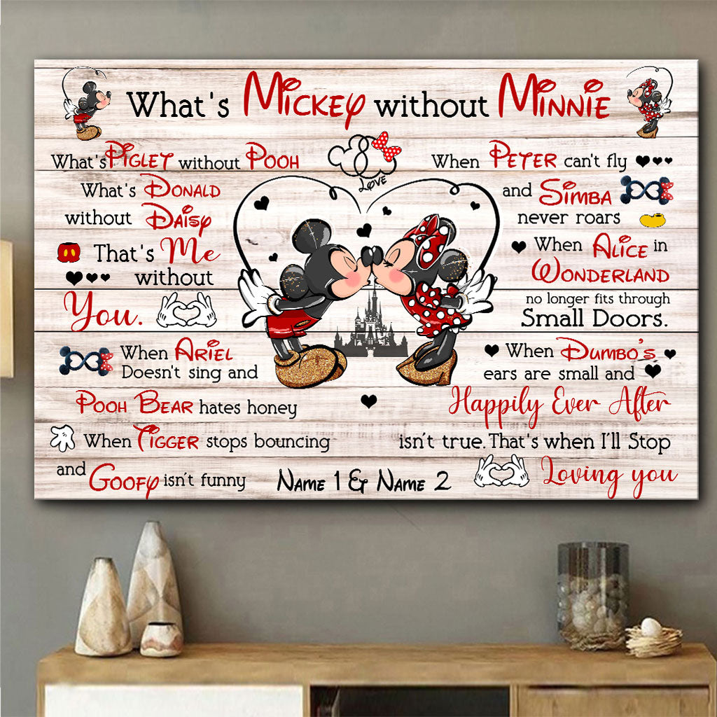 Personalized Mickey and Minnie Couple Poster Gift for Anniversary Canvas and Poster GradoCreations