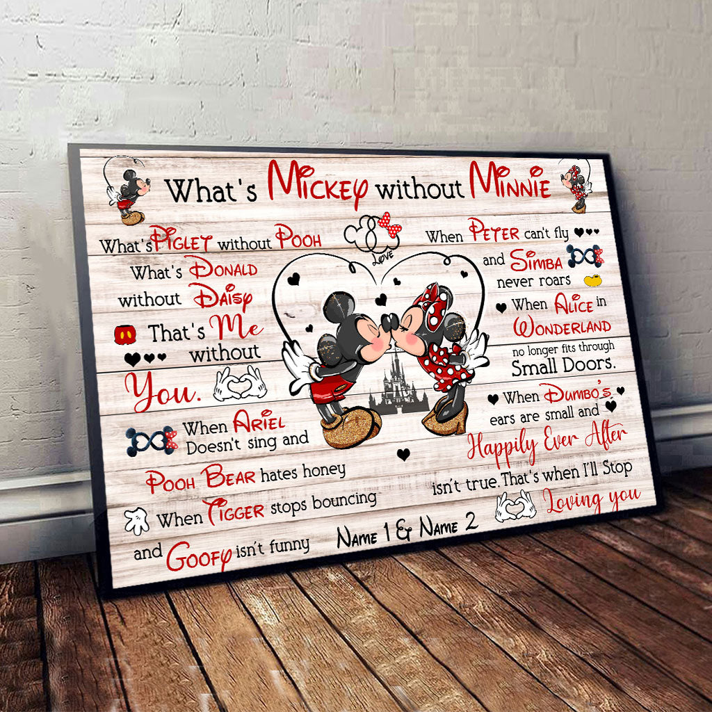 Personalized Mickey and Minnie Couple Poster Gift for Anniversary Canvas and Poster GradoCreations