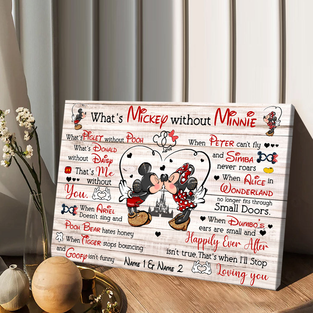 Personalized Mickey and Minnie Couple Poster Gift for Anniversary Canvas and Poster GradoCreations