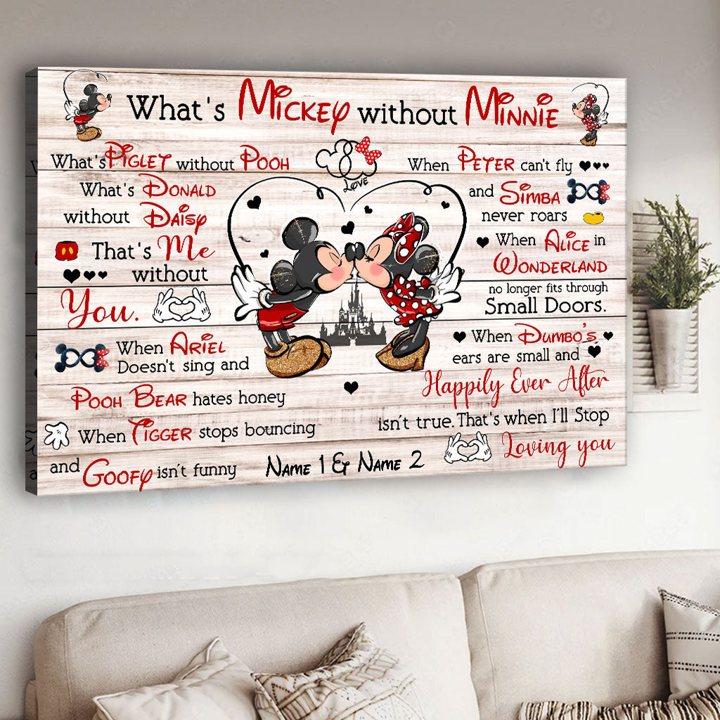 Personalized Mickey and Minnie Couple Poster Gift for Anniversary Canvas and Poster GradoCreations