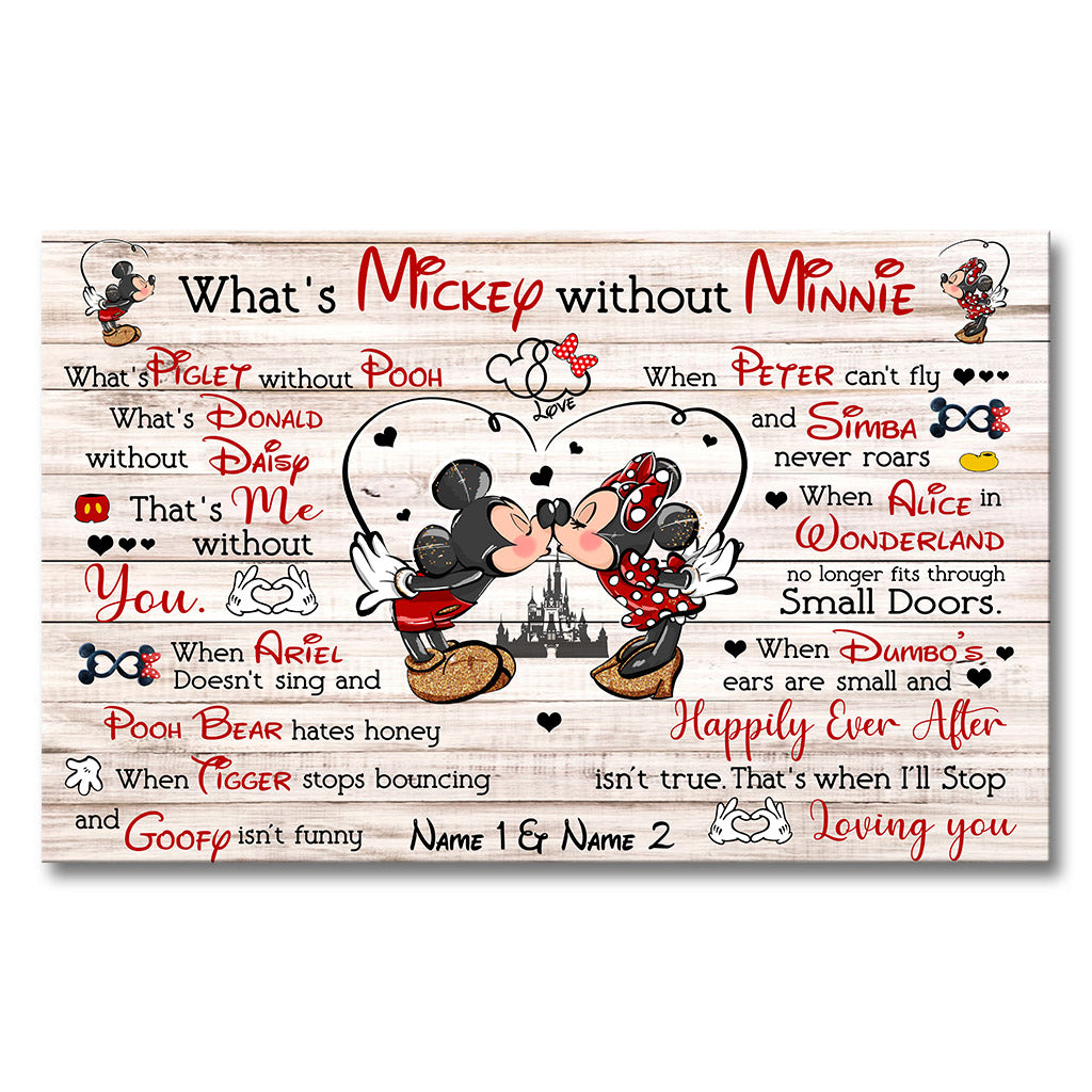 Personalized Mickey and Minnie Couple Poster Gift for Anniversary Canvas and Poster GradoCreations