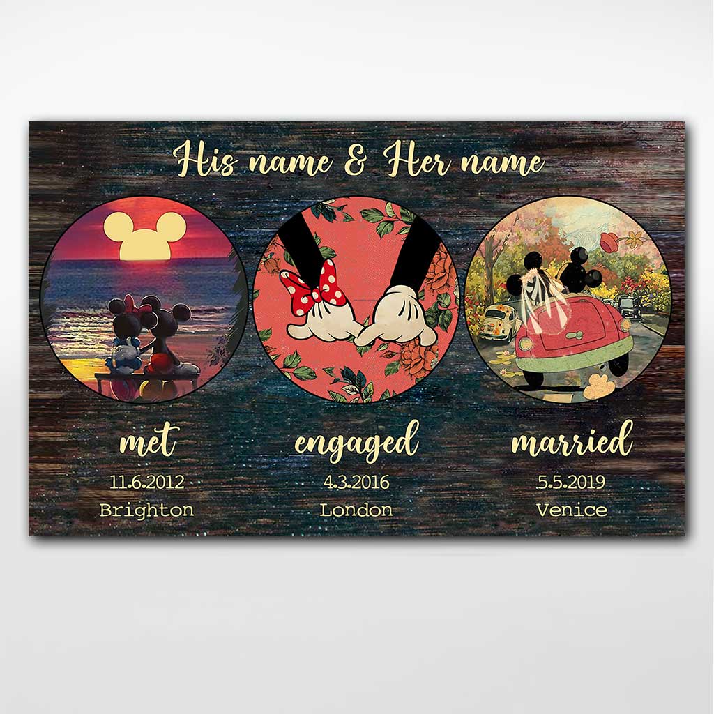 Personalized Engagement Wedding Couple Mouse Poster Custom Name Gift Canvas and Poster GradoCreations
