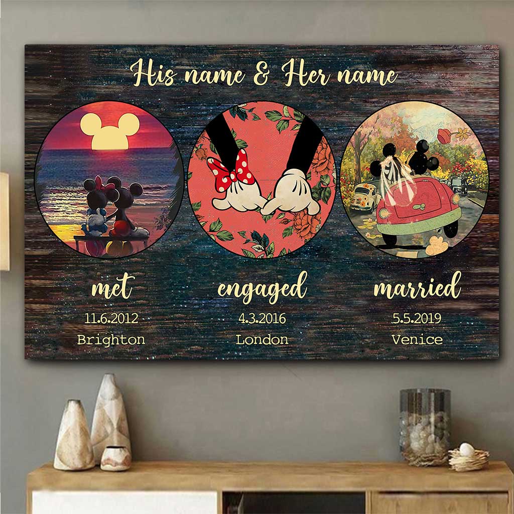 Personalized Engagement Wedding Couple Mouse Poster Custom Name Gift Canvas and Poster GradoCreations