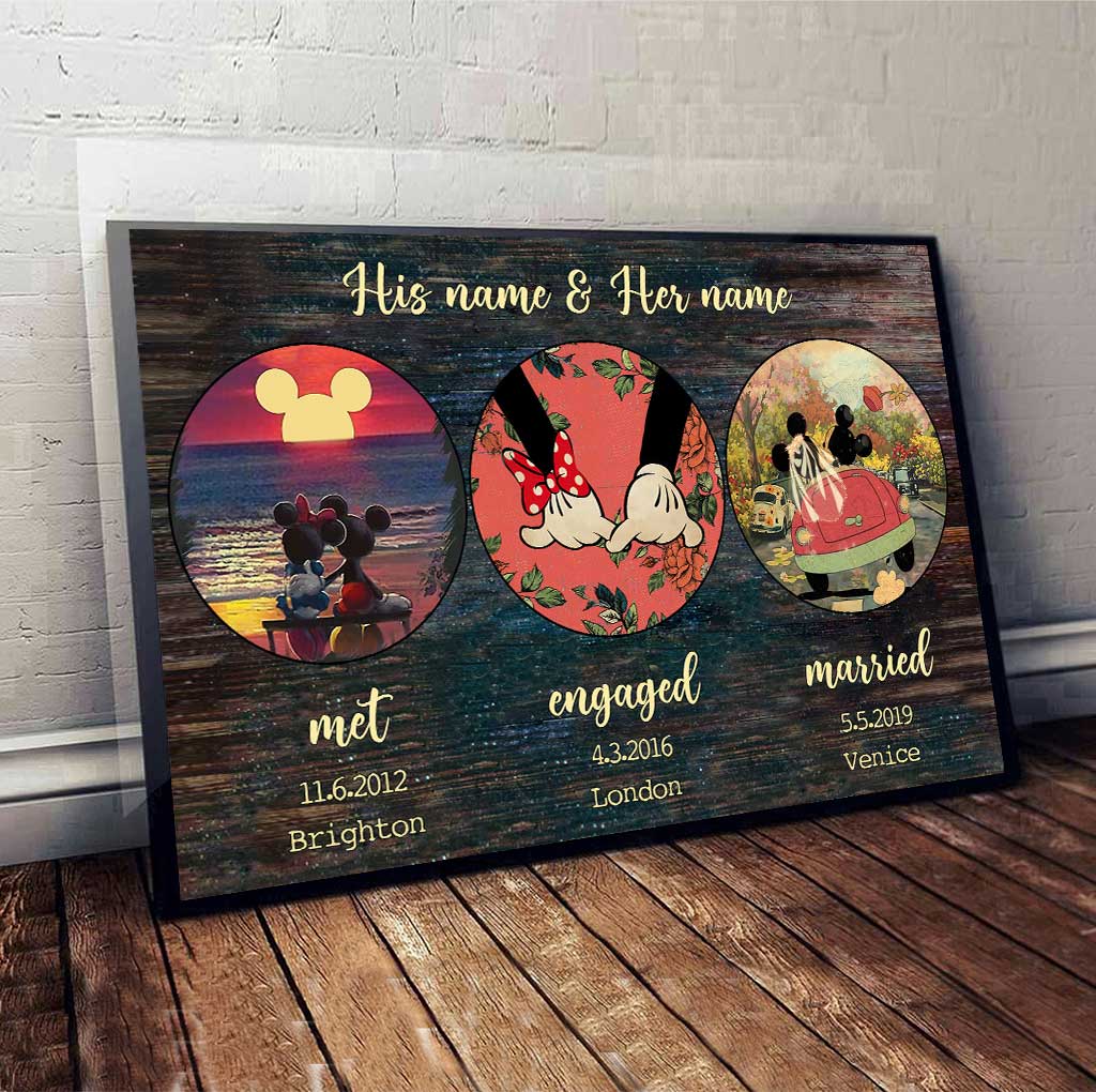 Personalized Engagement Wedding Couple Mouse Poster Custom Name Gift Canvas and Poster GradoCreations