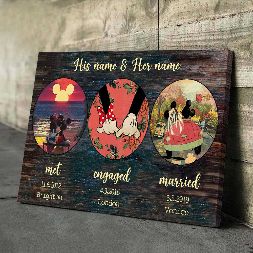 Personalized Engagement Wedding Couple Mouse Poster Custom Name Gift Canvas and Poster GradoCreations