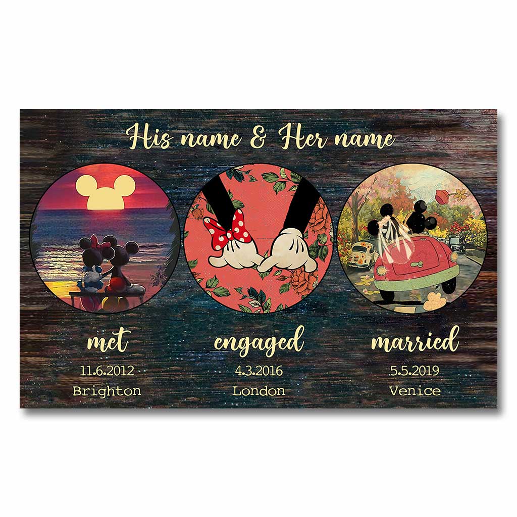 Personalized Engagement Wedding Couple Mouse Poster Custom Name Gift Canvas and Poster GradoCreations