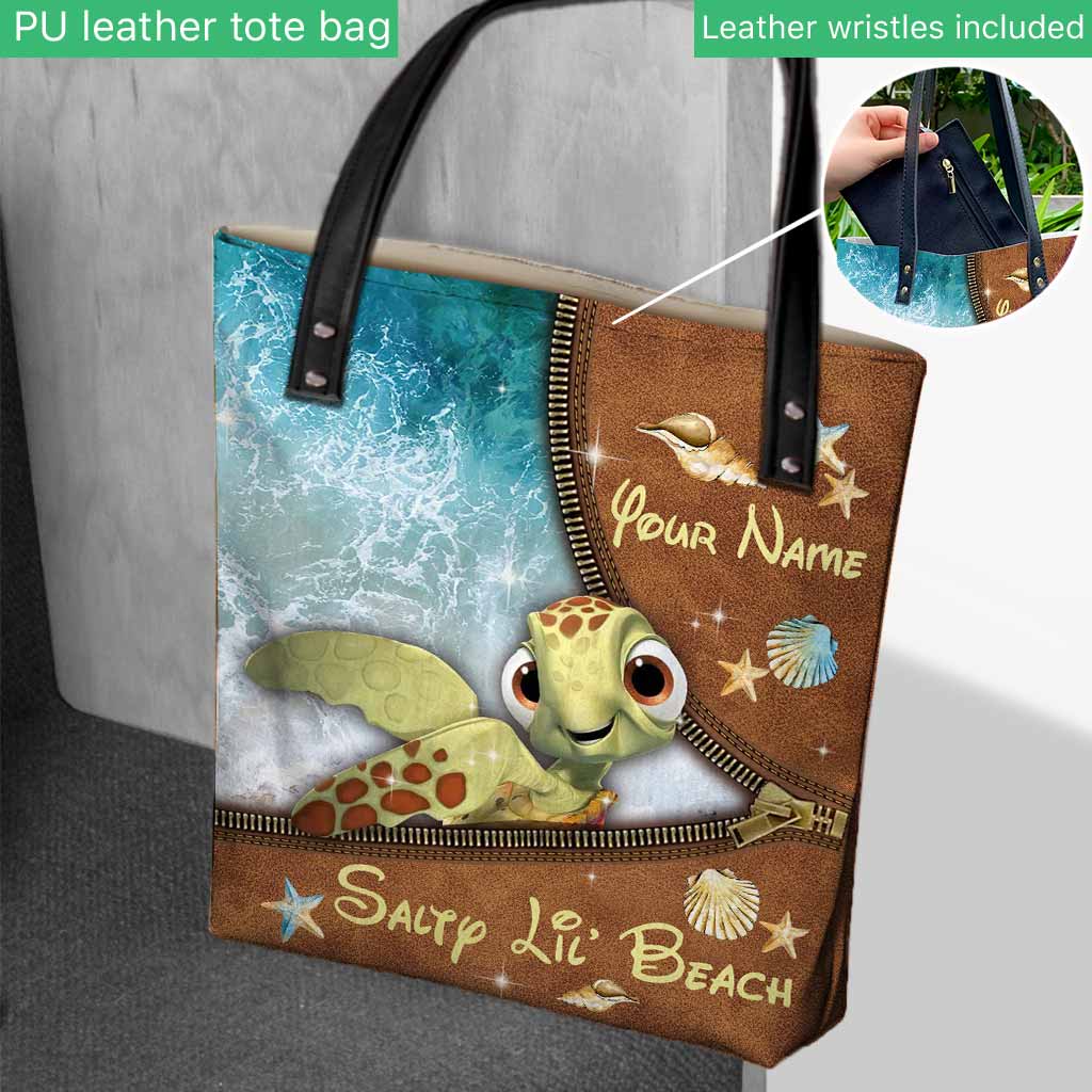 Personalized Turtle Tote Bag Custom Name Salty Lil' Beach Gift Tote Bag GradoCreations