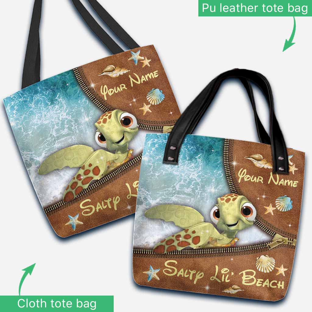 Personalized Turtle Tote Bag Custom Name Salty Lil' Beach Gift Tote Bag GradoCreations