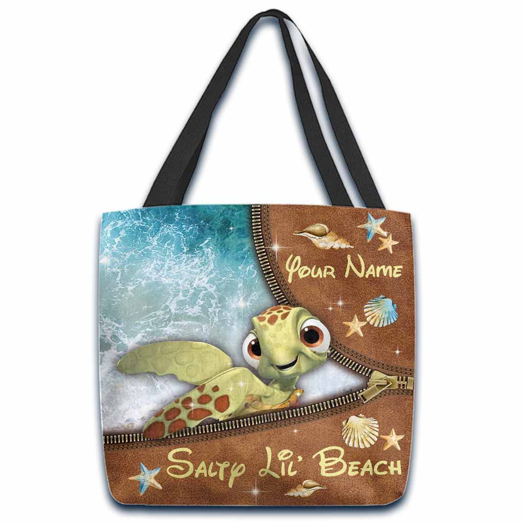Personalized Turtle Tote Bag Custom Name Salty Lil' Beach Gift Tote Bag GradoCreations