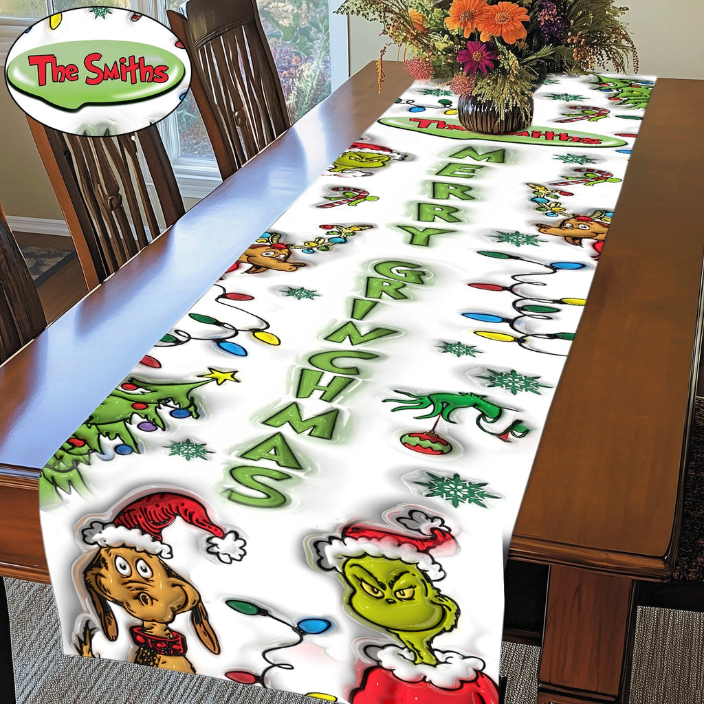 Personalized Merry Grinchmas Table Runner Holiday Decor Gift Table Runner GradoCreations