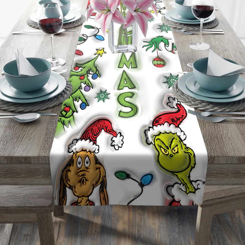 Personalized Merry Grinchmas Table Runner Holiday Decor Gift Table Runner GradoCreations