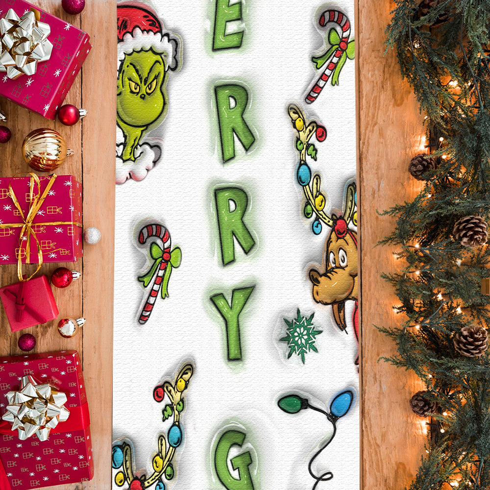 Personalized Merry Grinchmas Table Runner Holiday Decor Gift Table Runner GradoCreations
