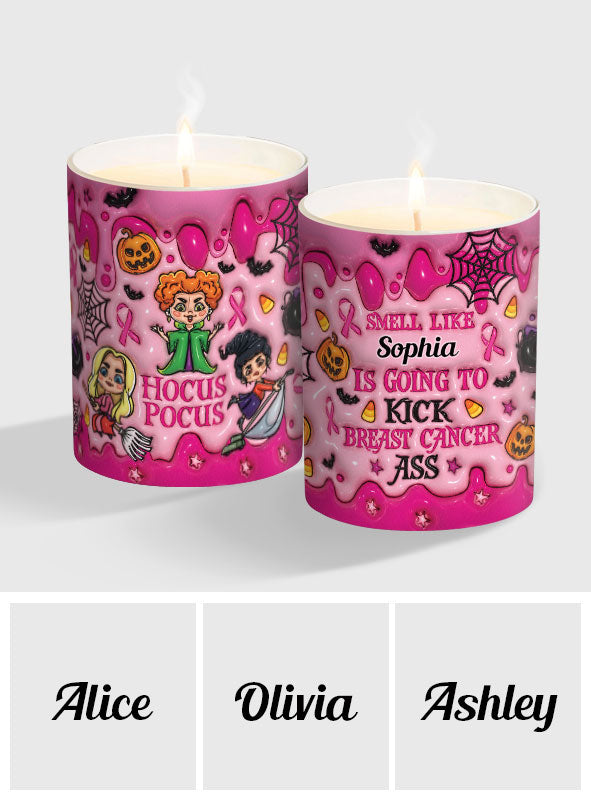 Personalized Breast Cancer Awareness Candle with Wooden Lid | Custom Name Gift Candle With Wooden Lid GradoCreations