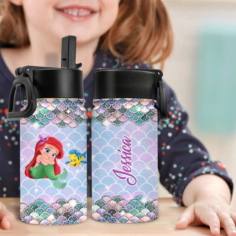 Personalized Little Mermaid Kids Water Bottle with Name Kids Water Bottle GradoCreations