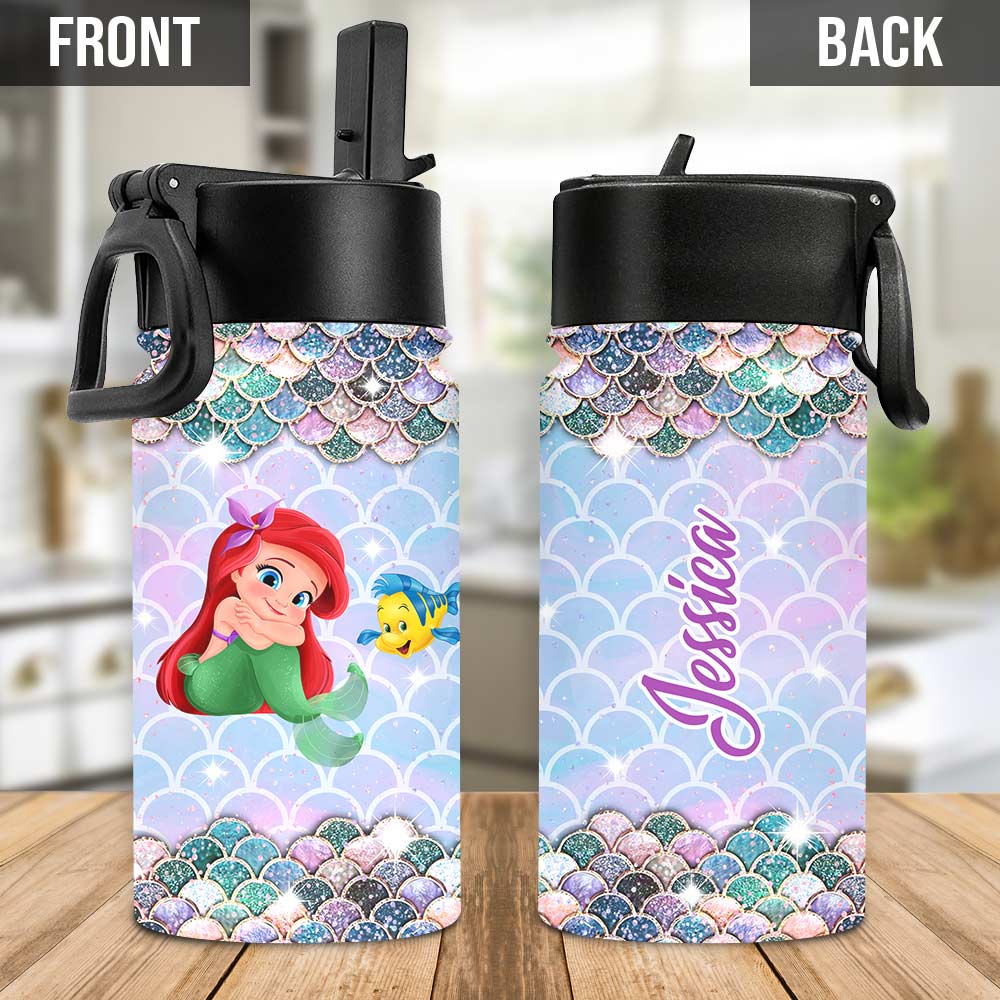 Personalized Little Mermaid Kids Water Bottle with Name Kids Water Bottle GradoCreations