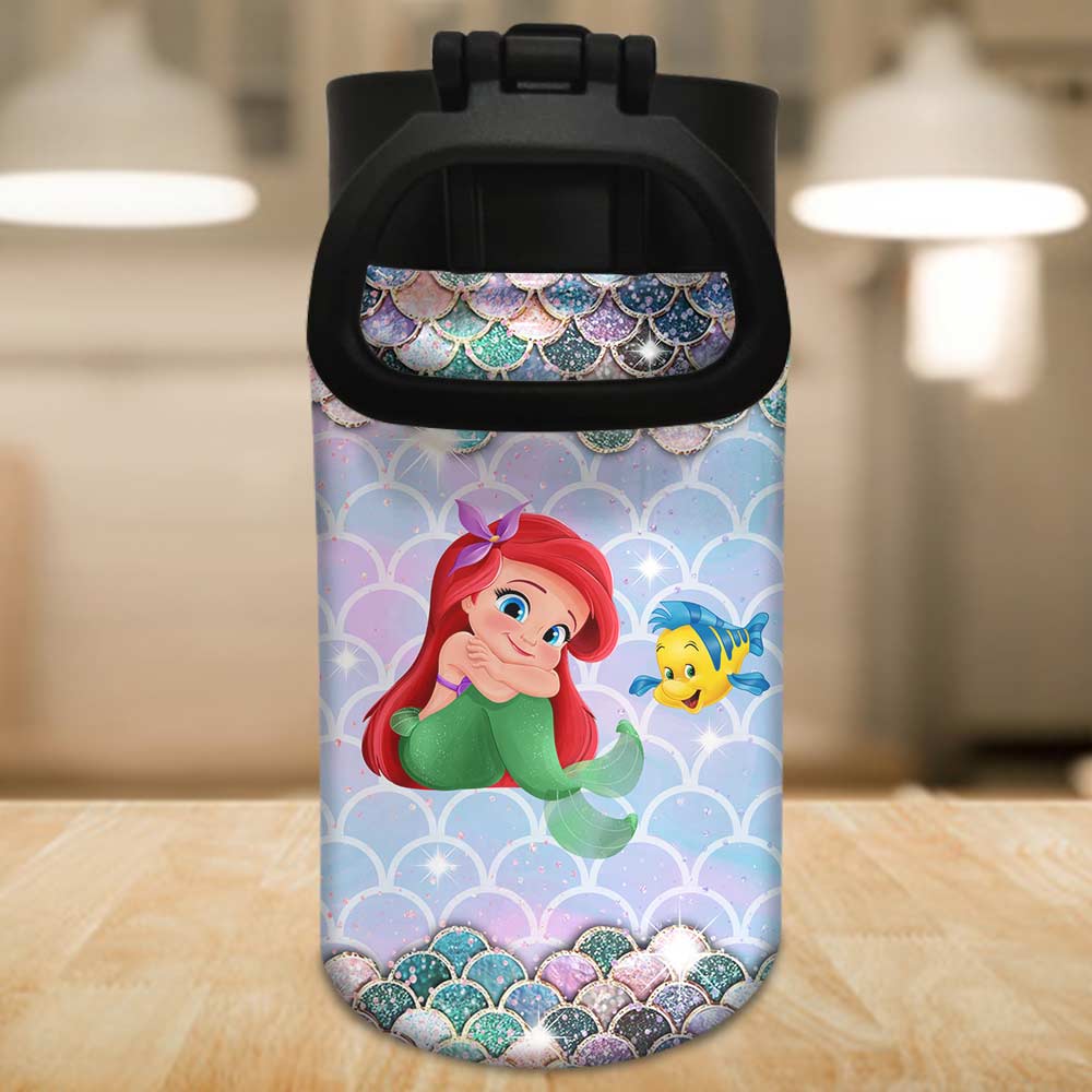 Personalized Little Mermaid Kids Water Bottle with Name Kids Water Bottle GradoCreations