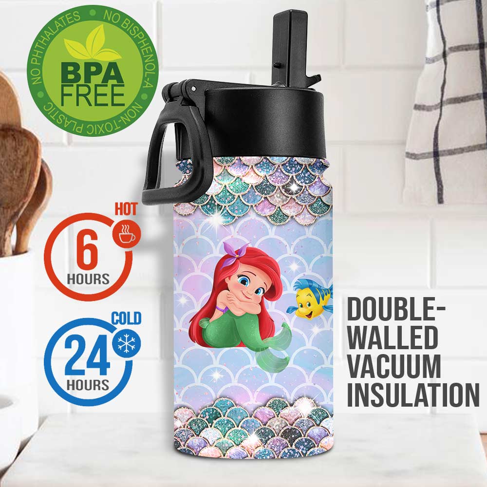 Personalized Little Mermaid Kids Water Bottle with Name Kids Water Bottle GradoCreations