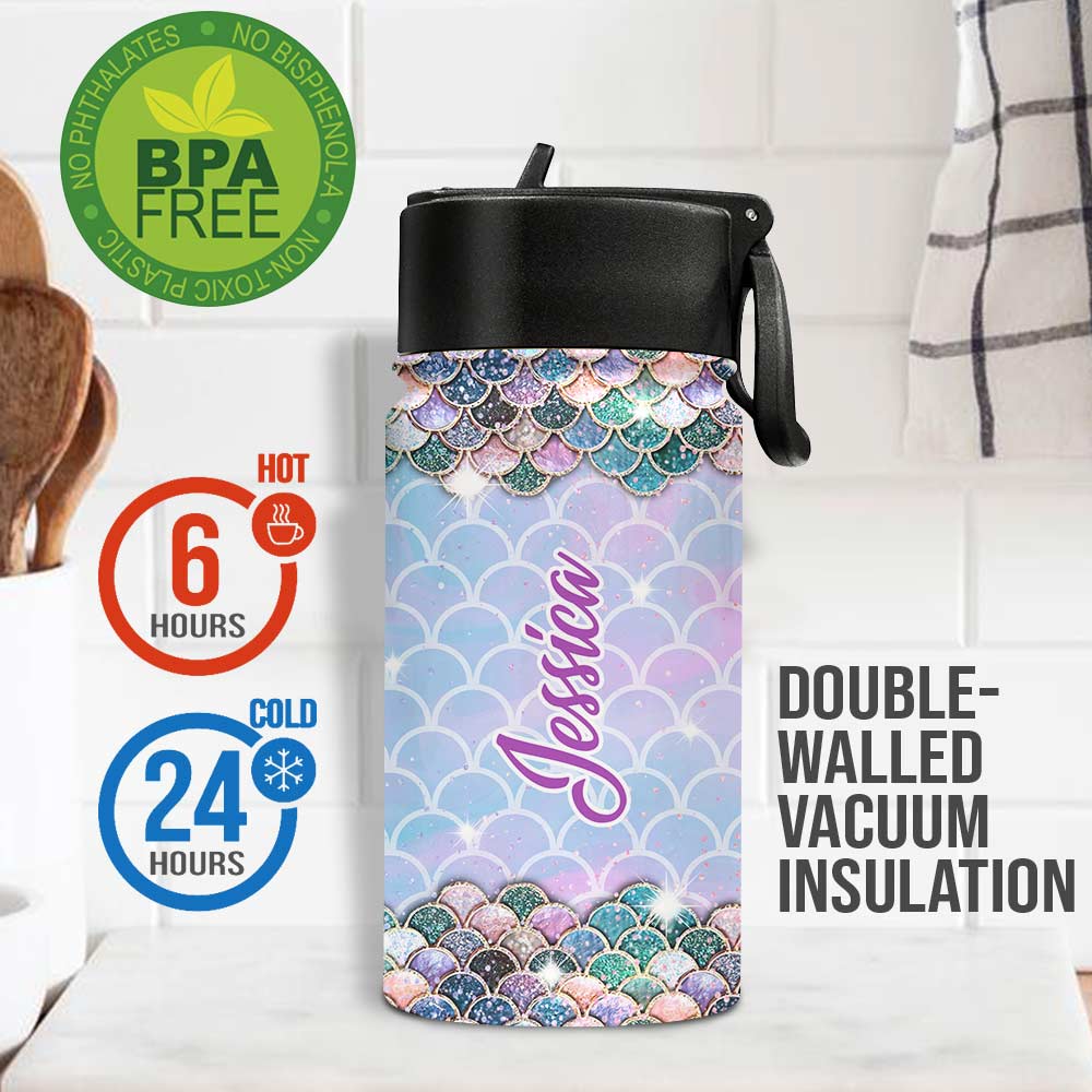 Personalized Little Mermaid Kids Water Bottle with Name Kids Water Bottle GradoCreations