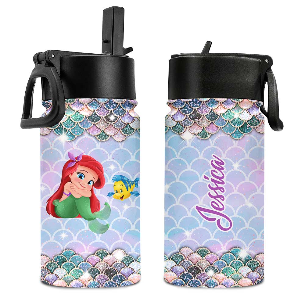 Personalized Little Mermaid Kids Water Bottle with Name Kids Water Bottle GradoCreations