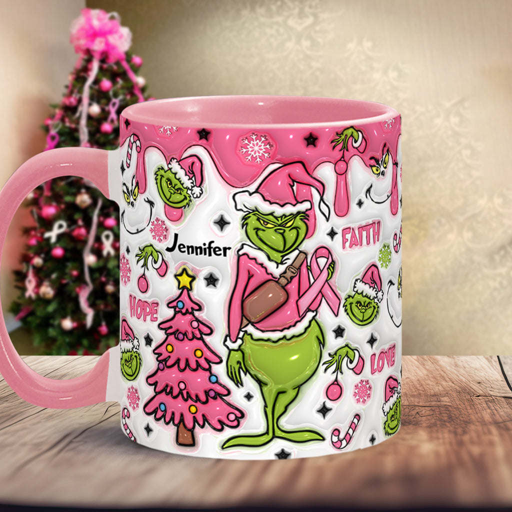 Personalized Breast Cancer Awareness Accent Mug with Grinch Design for Gift Accent Mug GradoCreations