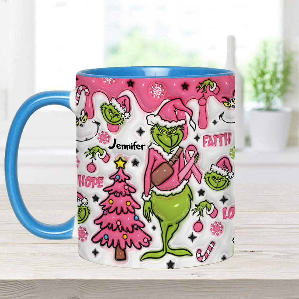 Personalized Breast Cancer Awareness Accent Mug with Grinch Design for Gift Accent Mug GradoCreations