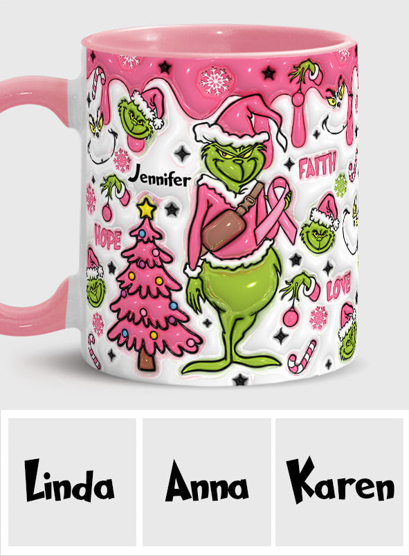 Personalized Breast Cancer Awareness Accent Mug with Grinch Design for Gift Accent Mug GradoCreations