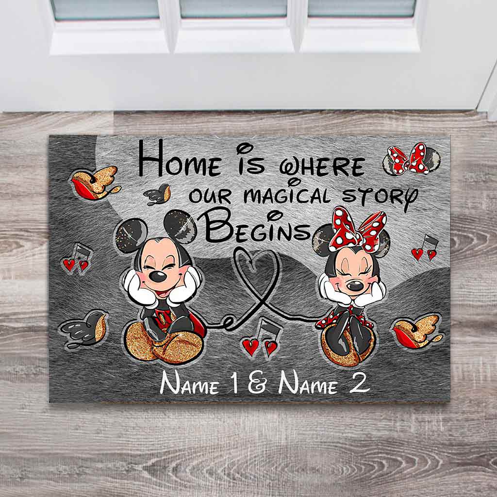 Personalized Disney Couple Doormat | Home Is Where Our Story Begins Gift Doormat GradoCreations